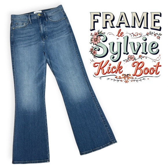 Frame le Sylvie Kick Boot High Rise Stretch Denim Cropped Jeans Size 27 - Picture 1 of 7